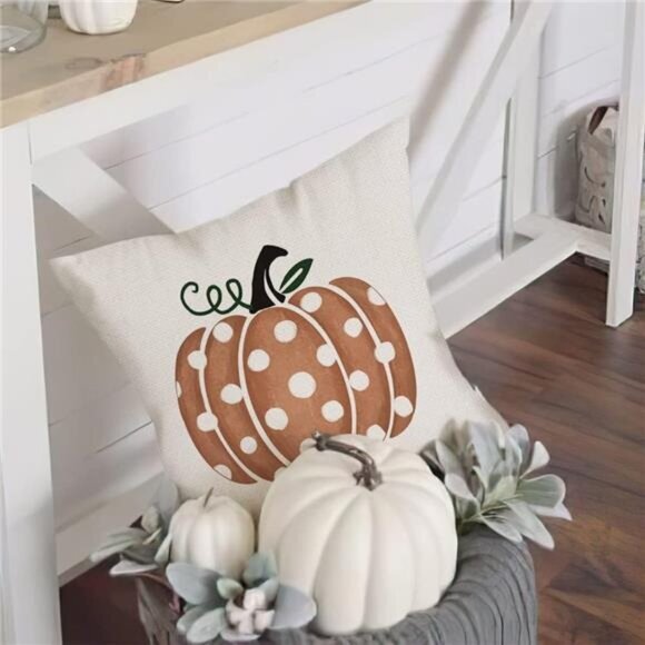 Fall Polka Dots Pumpkin‎ Pillow Covers - 18x18 Inch Decorative Throw Covers - Picture 2 of 6